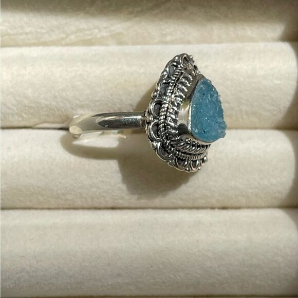 Sterling Silver Light Blue Druzy Ring - Picture 3 of 5